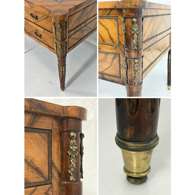 Antique Italian Louis XVI Walnut Bronze Leather Partner’s Writing Desk For Sale - Image 16 of 18