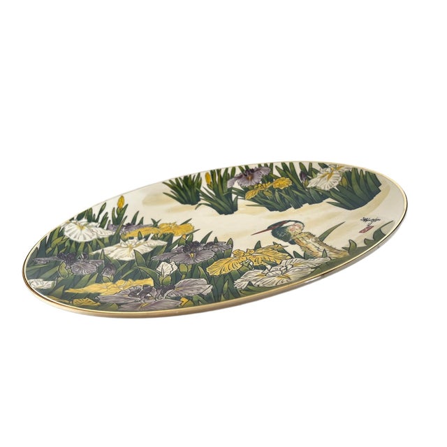 Toyo Japanese Toyo Handpainted Decorative Plate Mid 20th Century With Irises and Kingfisher For Sale - Image 4 of 15