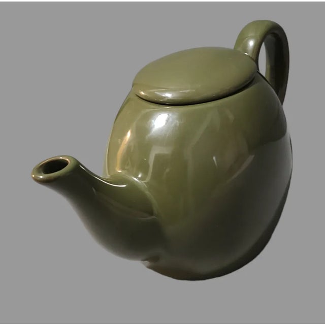 Mid-Century Modern Mid-Century Modern Style Olive Green Stoneware Design-Pac Flat Lid Teapot For Sale - Image 3 of 7