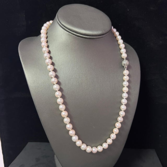 Akoya Pearl Diamond Necklace 22" 18k Gold 8.5 mm Certified For Sale - Image 11 of 12