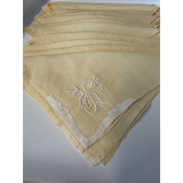 Early 20th Century French Linen Pale Yellow Hand Made Napkins, S/12 For Sale - Image 5 of 5