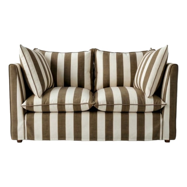 Sophie Conran Coco 2 Seater Sofa - Chocolate Stripes with Knife Edge Cushion For Sale