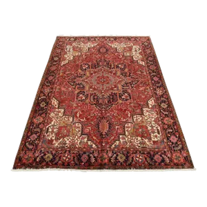 Heriz Rug 9'9'' X 12'6'' Red Wool Vintage Tribal Hand-Knotted Oriental Carpet