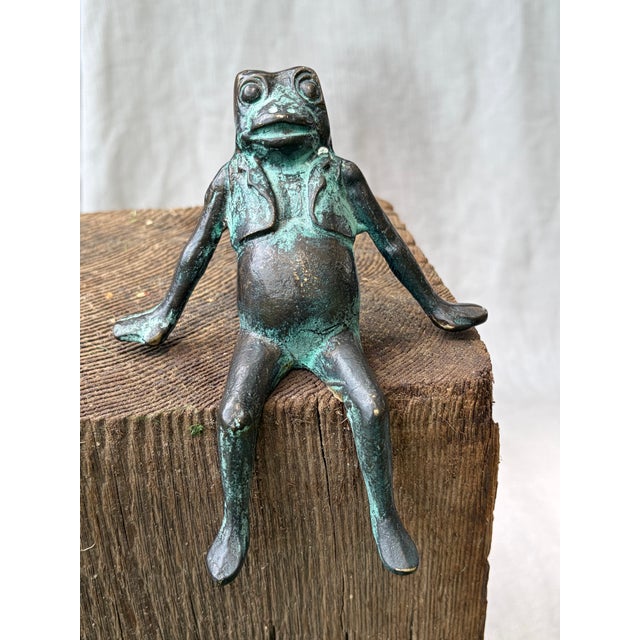 Vintage Bronze Seated Frog Garden Ornament For Sale - Image 10 of 18