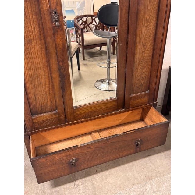 Ray & Miles Carved Oak Mirrored Wardrobe, Antique For Sale - Image 4 of 12