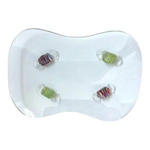 Vintage Art Glass Dish With 4 Murano Style Candy as Feet