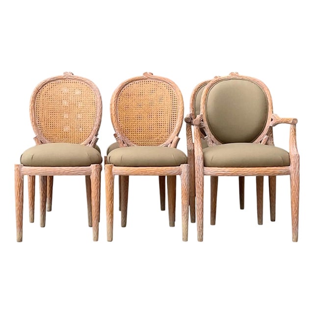 Vintage Carved Faux Bois Dining Chairs - Set of 6 For Sale