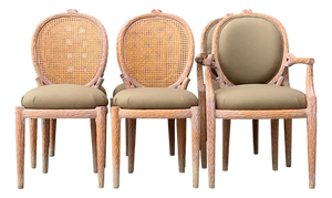 Vintage Carved Faux Bois Dining Chairs - Set of 6
