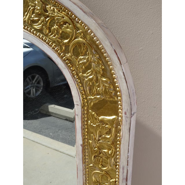 Antique French Louis XVI Baroque Style Solid Wood Gold & White Rustic Mirror For Sale - Image 10 of 18