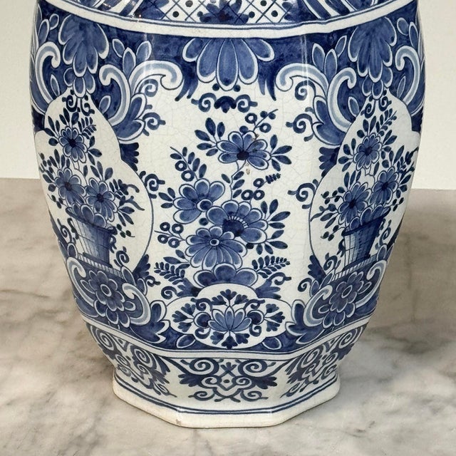 19th Century Boch Hand-Painted Blue & White Delft Garniture Set For Sale - Image 13 of 18