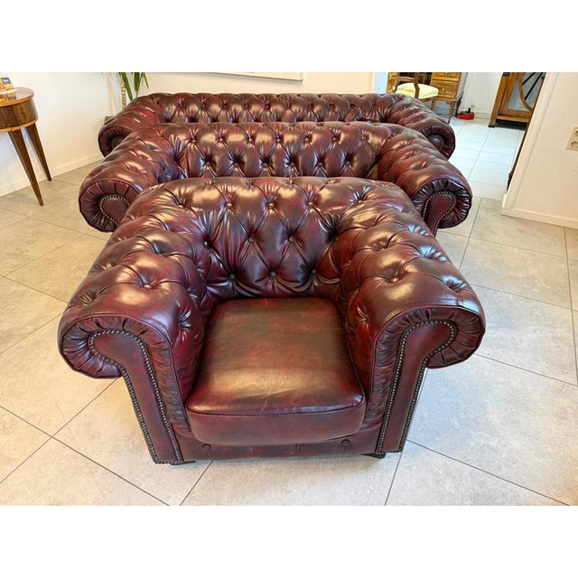 Chesterfield Leather Sofa Set, Set of 3 For Sale - Image 16 of 18
