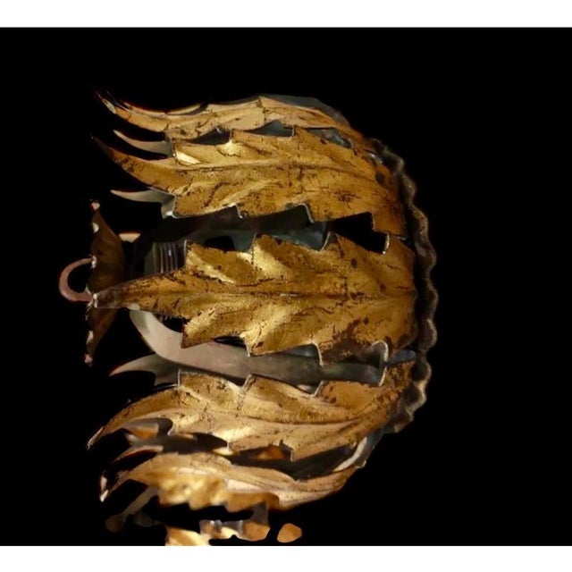 Spanish Crown Sunburst Wall Lights in Gilt Metal, 1950, Set of 2 For Sale - Image 3 of 9