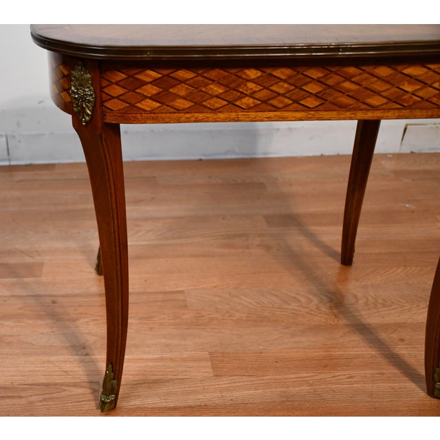 1910s Antique French Louis XV Walnut & Satinwood Inlay Small Coffee Table For Sale - Image 9 of 15