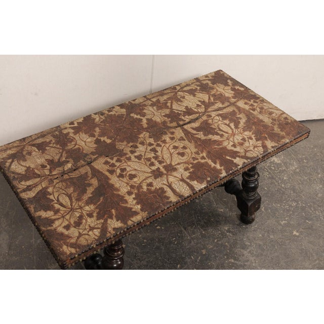 Wood 17th C Hand-Tooled Leather Top Coffee Table For Sale - Image 7 of 10