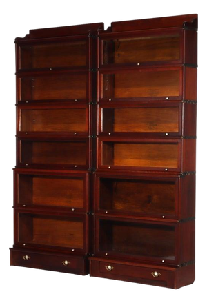 Pr Globe Wernicke Mahogany 6-Stack Step-Back 1-Drawer Barrister Bookcases C1920, 2 Pieces