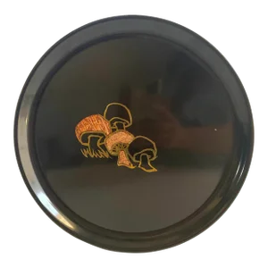 Mid Century 1960s Couroc of Monterey Round Mushroom Platter Tray Serving Plate Wood Inlay