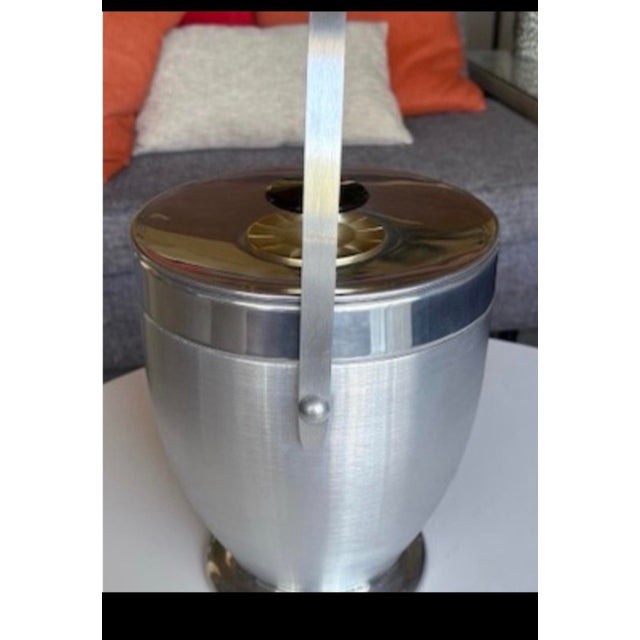 Metal Vintage Mid-Century Modern Aluminum Ice Bucket With Gold-Tone Lid and Handle by Kromex For Sale - Image 7 of 12