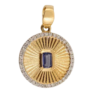 Sapphire and Diamond Disc Charm Pendant Necklace