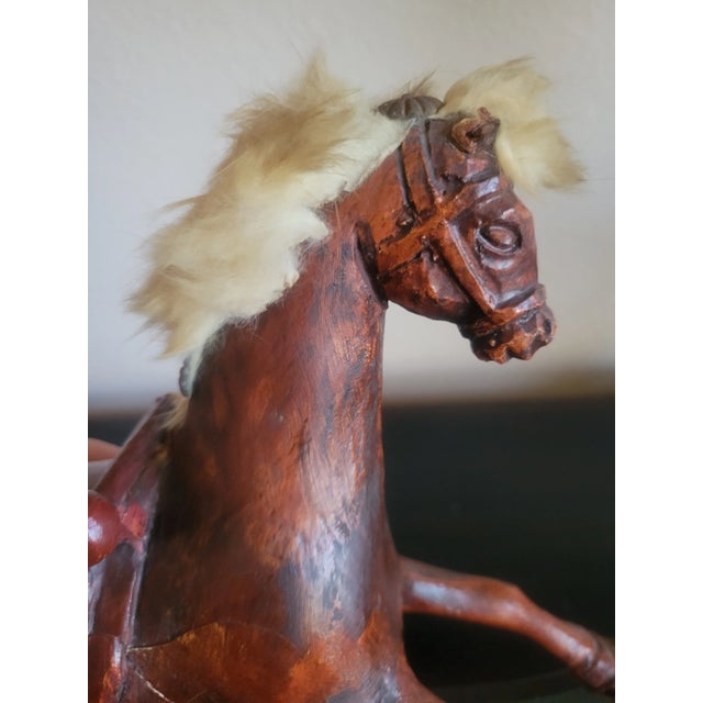 Decorator or collector item, gorgeous vintage brownish red and green small wooden rocking horse.