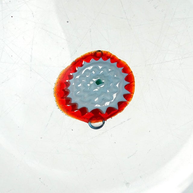 Fratelli Toso Murano Blue With Red Crown Decor Flower Millefiori Center Italian Vintage Art Glass Bowl Ashtray For Sale - Image 9 of 10