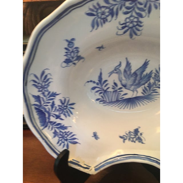 Antique French Faience Malicorne blue and white barber’s bowl by Emile Tessier. This is able to be hung on a wall for...