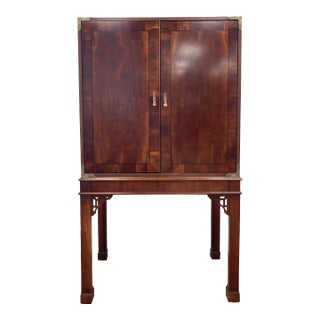 Vintage Chinoiserie Style Wood Media Cabinet With Brass Hardware For Sale