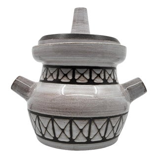 French Ceramic Soup Tureen with Geometric Decor by Emile Masson, Vallauris, France, 1960s For Sale