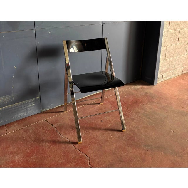 Metal Chrome and Acrylic Folding Chairs, 1980s, Set of 6 For Sale - Image 7 of 8