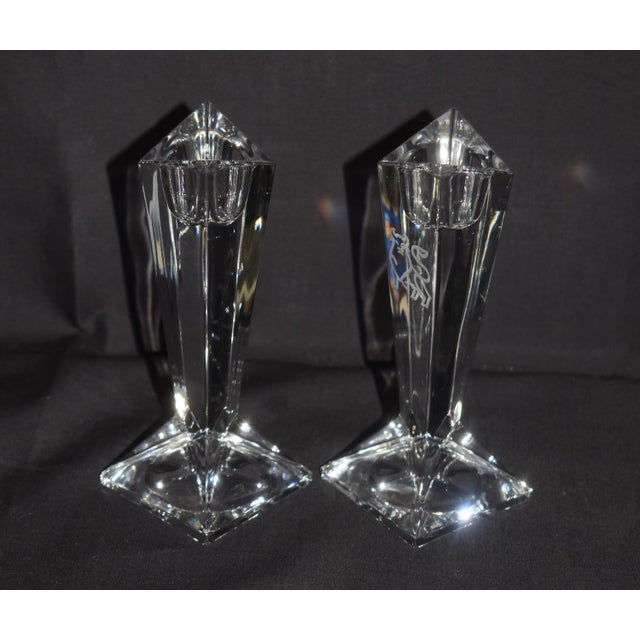 Rosenthal Crystal Madison Candlesticks Vintage Merrill Lynch Etched Bull Pair For Sale - Image 9 of 15