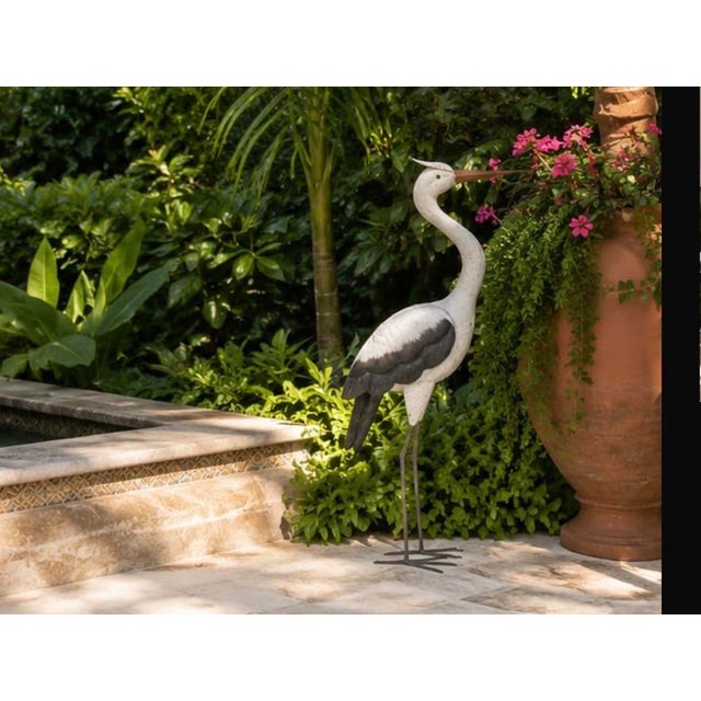 Vintage Hand-Painted Sheet Metal Crane Garden Sculpture For Sale - Image 12 of 12
