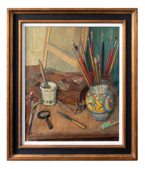 Michel Portnoff, Still Life with Palette and Brushes, Oil Painting on Canvas, 20th Century
