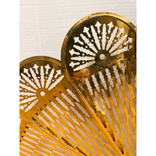 Traditional Vintage Folding Brass Peacock Fan Fireplace Screen For Sale - Image 3 of 6