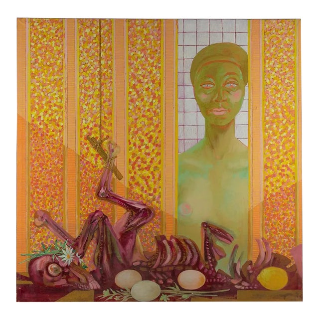 Leo Guida, Butchers Shop, Original Oil Paint on Canvas, 1983 For Sale