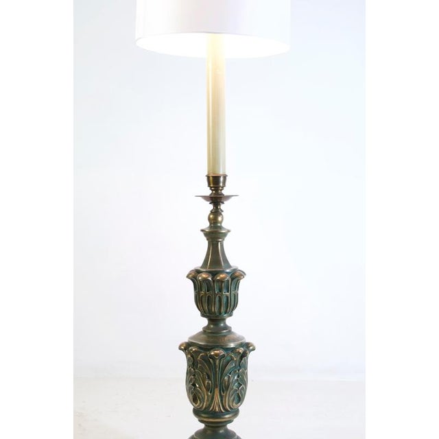 Art Deco Italian Green and Gold Floor Lamp in Bronze and Ceramic, 1930s For Sale - Image 4 of 9