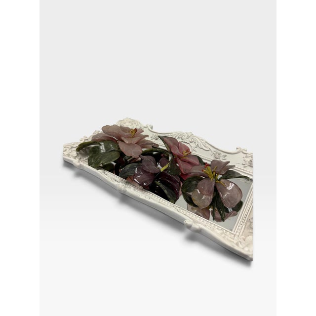 Shabby Chic Rococo Mirrored Dresser Platter & Rose Quartz Glass Flower Decor For Sale In West Palm - Image 6 of 7