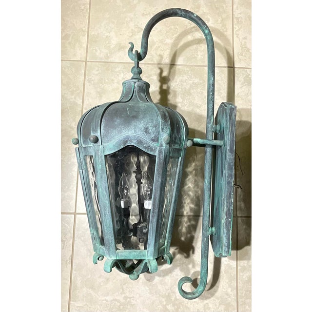 1990s Pair of Vintage Large Solid Brass Outdoor Wall Lanterns For Sale - Image 5 of 17