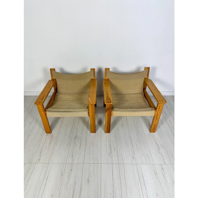 Set of Vintage Lounge Chairs in Pine and Canvas by Erik Worts for Ikea, 1970s For Sale - Image 9 of 14