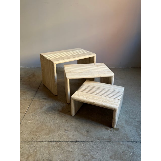Karl Springer Postmodern Travertine Nesting Side Tables, a Set of 3 For Sale - Image 4 of 12