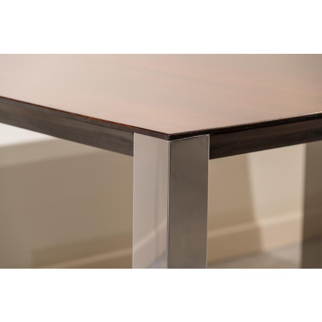 Extendable Dining Table in Stainless Steel and Walnut, 1970s For Sale - Image 3 of 13