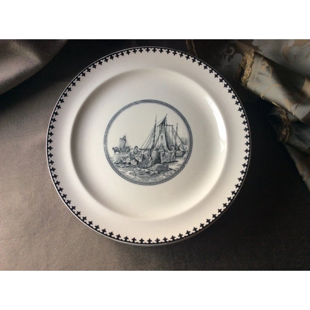 English Charming 1930s Cauldon England Stoneware Harbor Scene Plates For Sale - Image 3 of 9