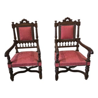 Pair of Late 19th Century Renaissance Revival Oak Baronial Armchairs For Sale