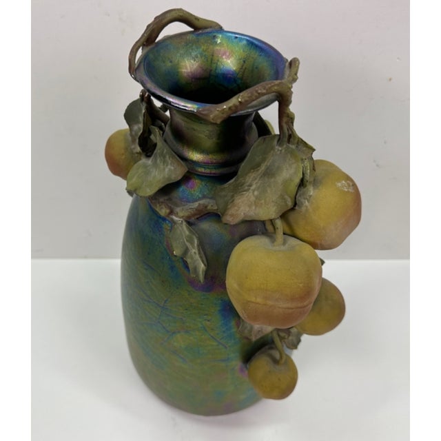 1900s Clément Massier Art Nouveau Pottery Vase With Iridescent Apple Design 14"h X 8"w For Sale - Image 4 of 16