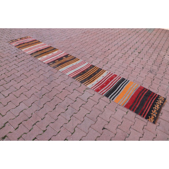 Rustic 1960s Turkish Traditional Hand-Knotted Striped Design Runner For Sale - Image 3 of 11