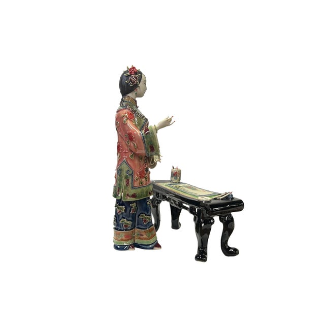 2020s Chinese Porcelain Qing Style Dressing Drawing Writing Lady Figure For Sale - Image 5 of 6