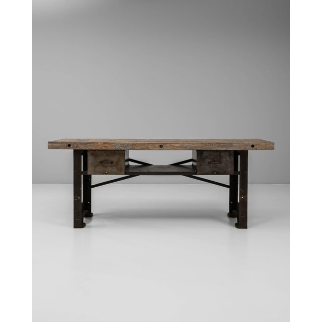 20th Century French Industrial Cast Iron Work Table with Wooden Top For Sale - Image 16 of 18