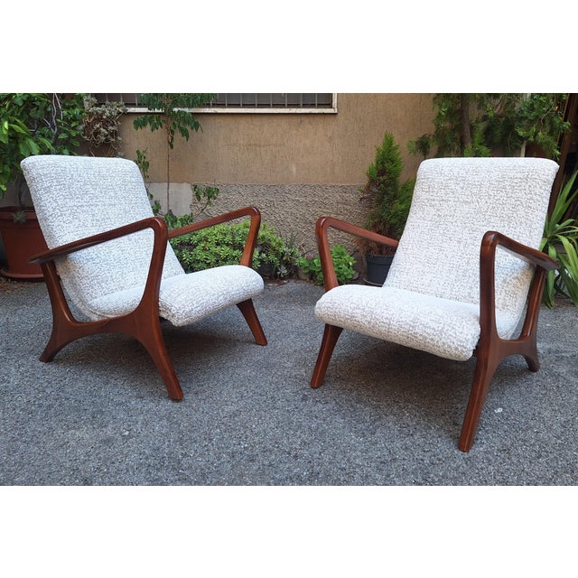 Lounge Chairs with Dark Wood Frame and Yellow Bouclé Fabric, 2000s, Set of 2 For Sale - Image 6 of 6