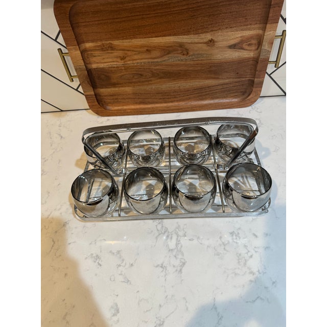 Vintage Mid-Century Modern Roly-Poly Cocktail Glasses Silver Fade Ombre Effect - 9pcs For Sale - Image 10 of 12