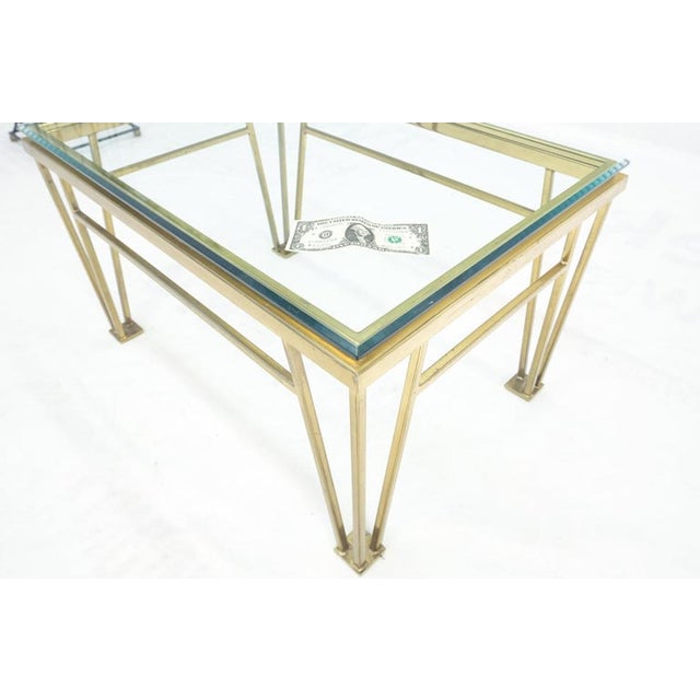 Mid 20th Century Geometric Frame Style Legs Rectangular Brass Plated Side Table w/ Glass Top For Sale - Image 5 of 13