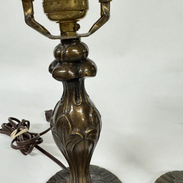 Petite Art Nouveau Style Bronze Finish Table Lamps- A Pair For Sale - Image 12 of 12