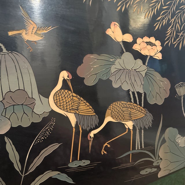 1970s Lacquered Relief of Birds at a Pond For Sale - Image 4 of 7